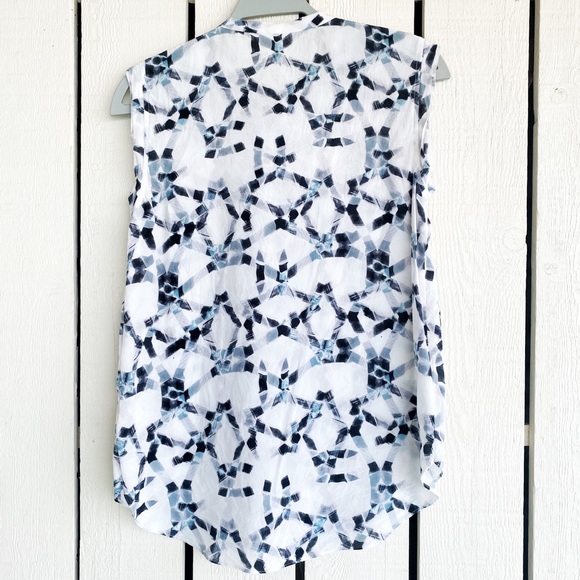 Rebecca Taylor Geoprint Silk Sleeveless Blouse 4 - Picture 6 of 12